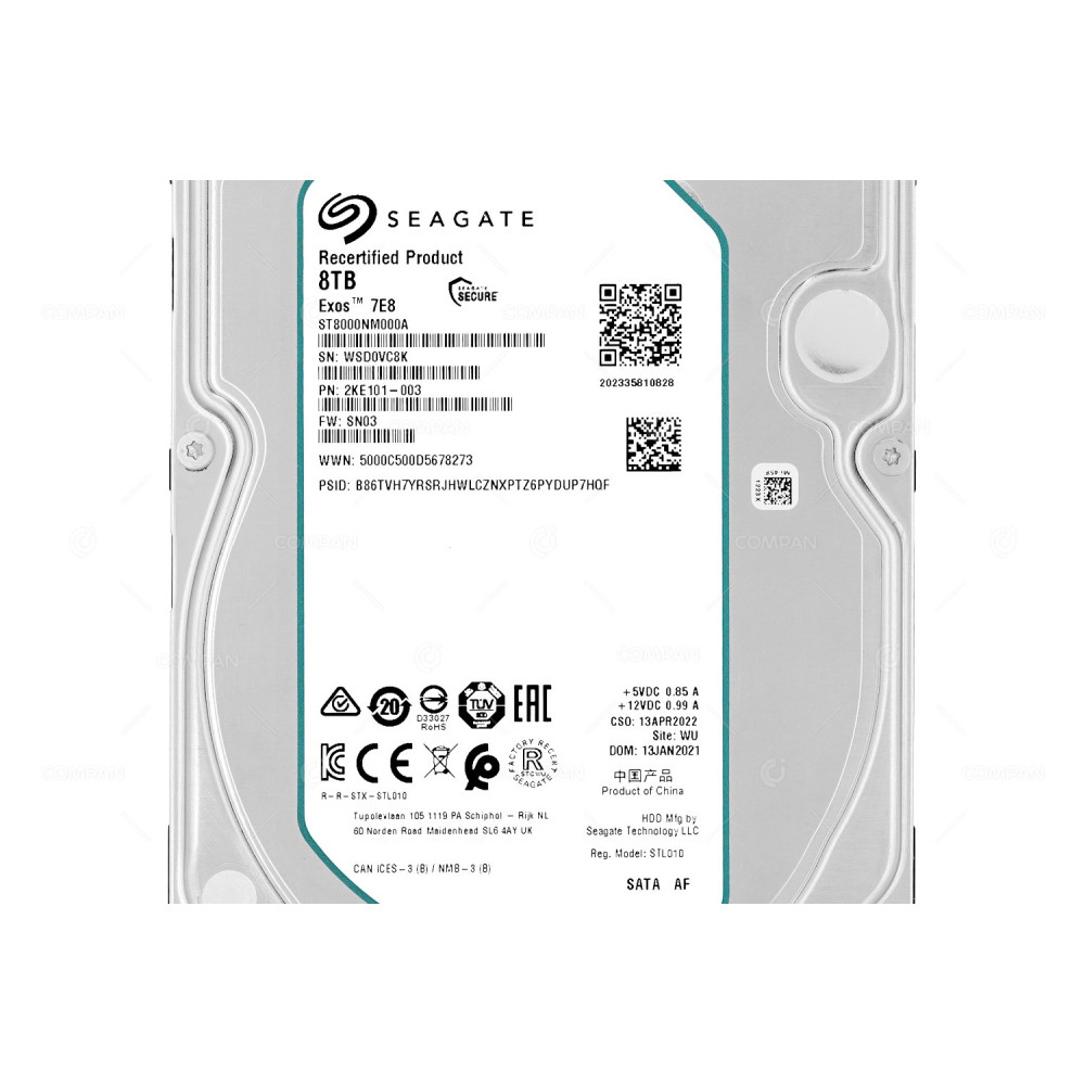 ST8000NM000A SEAGATE EXOS HARD DRIVE 8TB 7.2K 6G SATA 256MB CACHE 3.5 LFF 2KE101-003